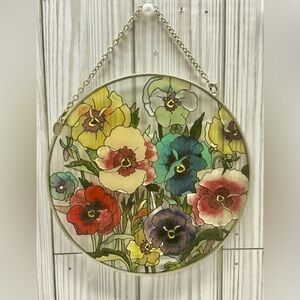 Amia Denver Garden Of Pansies Stained Glass Sun Catcher Floral Round